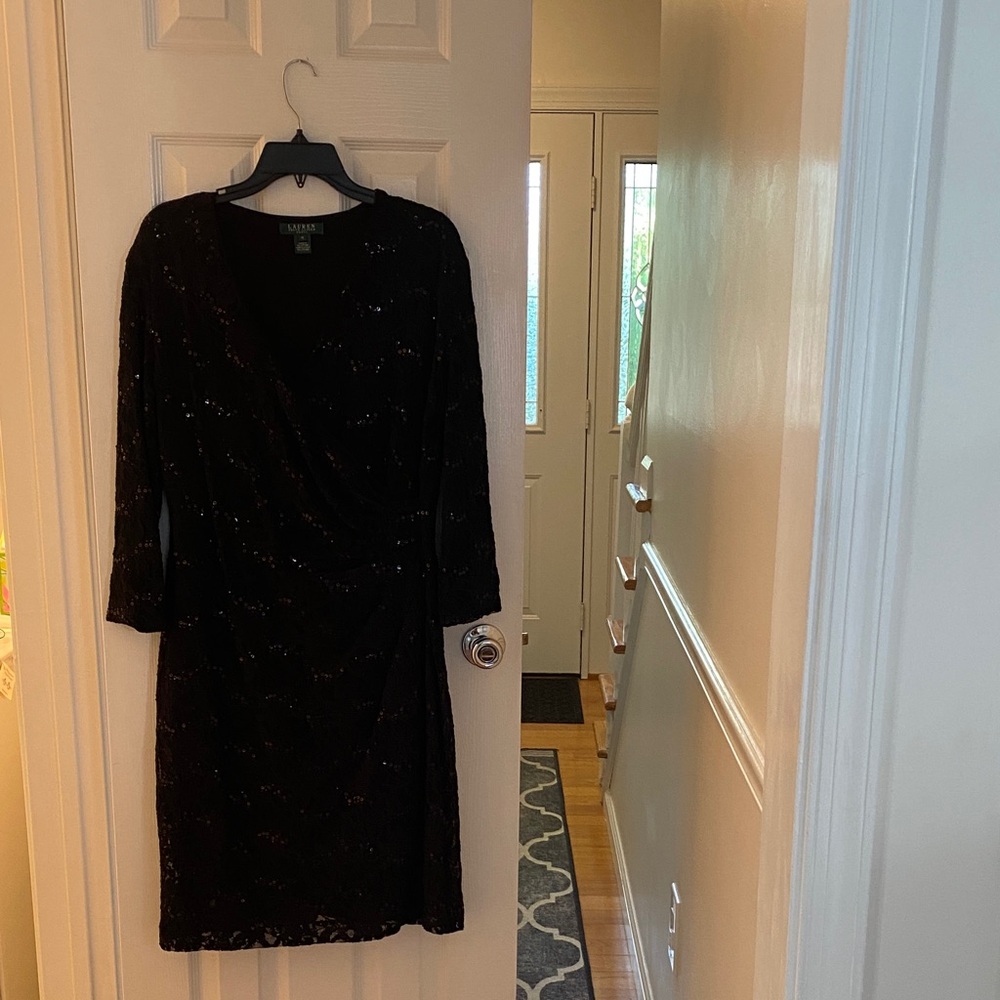 Lauren Ralph Lauren black sequin ruched waist